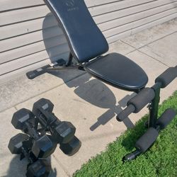 Marcy Bench / 2 Set  Rubber Coated Dumbbells 25lbs ,20lbs / Tree Rack 