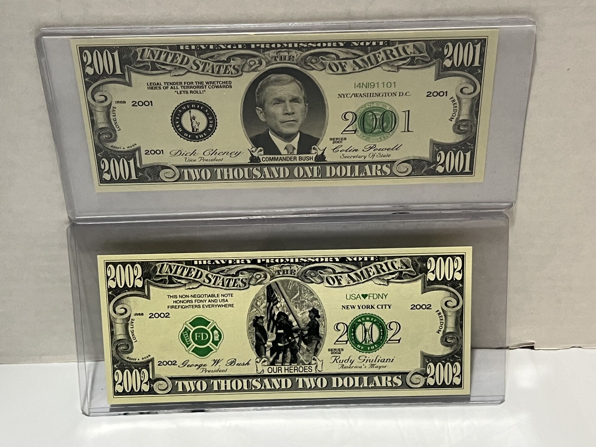 FDNY 2001 2002 Dollar Bravery Promissory Note Novelty Bill Honoring 9/11 Heroes