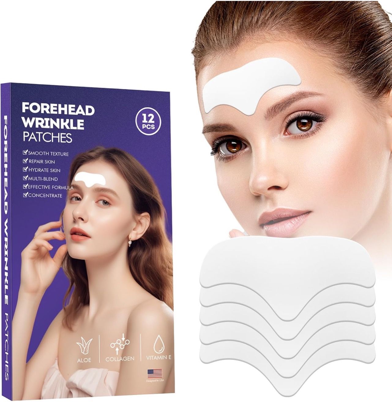 Forehead Wrinkle Patches - 12pcs Smooth Fine Lines & Wrinkles, Anti-Wrinkle Patches with Aloe,Vitamin E, Anti Wrinkle Patches, Forehead Wrinkles Treat