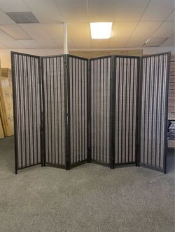 6-Panel Woven Bamboo Room Divider Screen Black