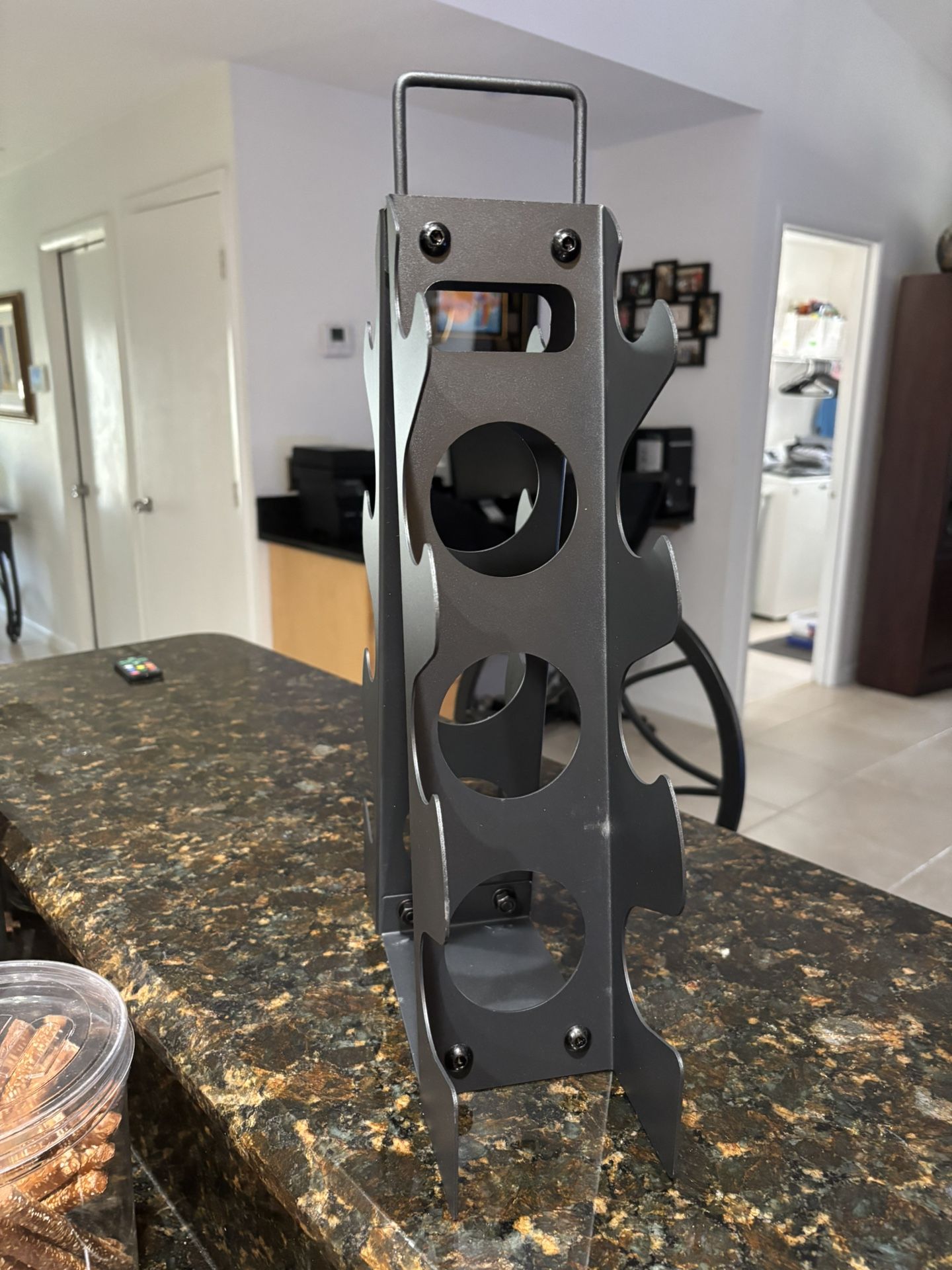 New dumbbell rack stand. black metal. 12”W x 16”H. holds 5-15 pound weights