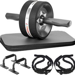 EnterSports Ab Rollers Wheel Kit, Exercise Wheel Core Strength Training Abdominal Roller Set with Push Up Bars, Resistance Bands, Knee Mat Home Gym