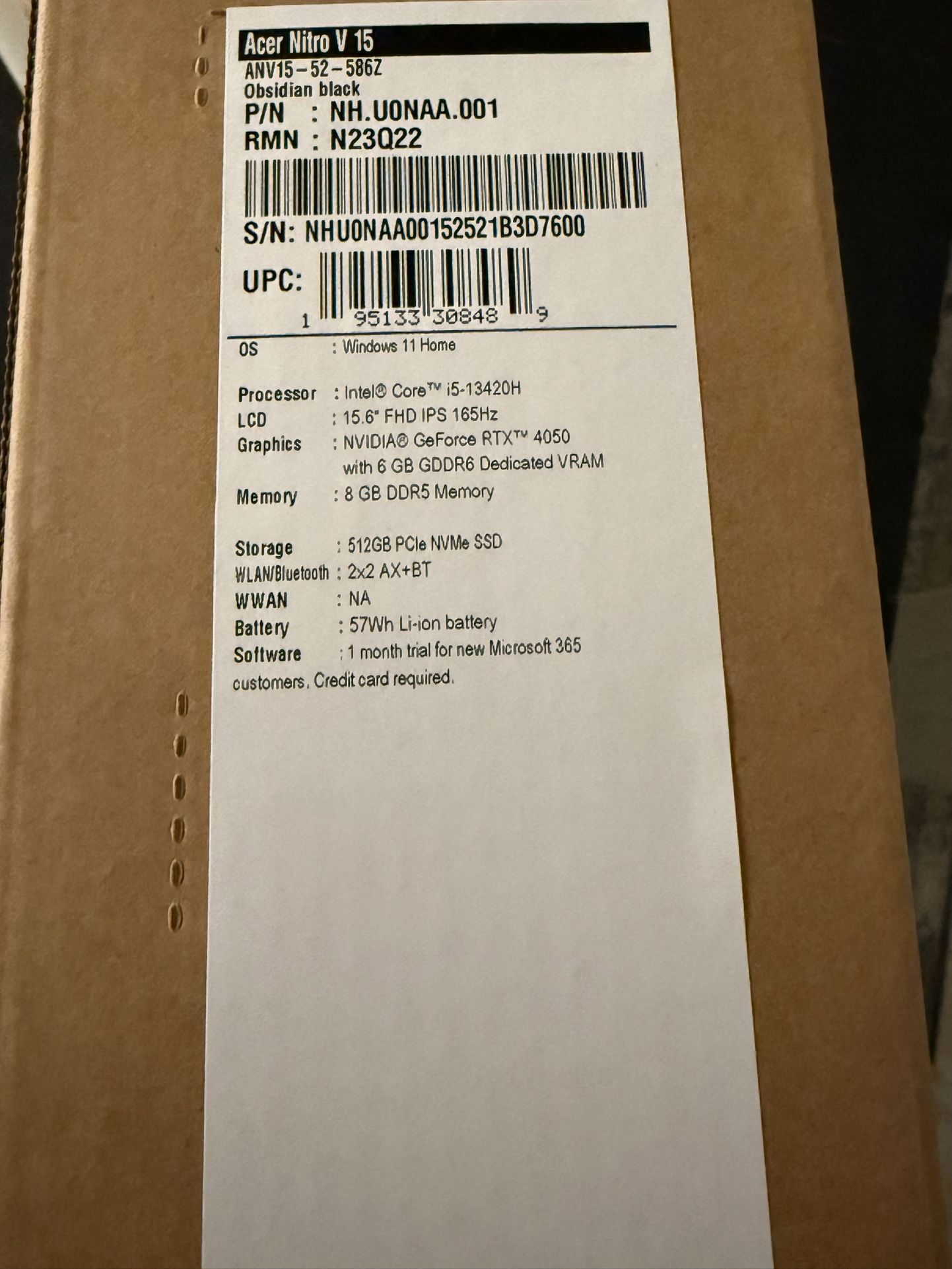 Acer Nitro v 15 Gaming Laptop