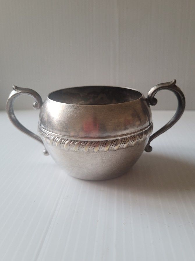 5TH Ave Sugar Bowl Silver Plated Double Handles Scroll Vintage.