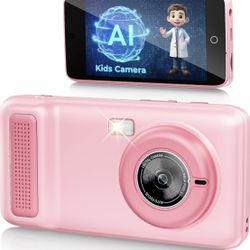 Digital Camera Christmas Birthday Gifts, Toddler Learning Play Toy Camera with 4 inch IPS HD Eye-Friendly Screen, AI Smart Learning, Music Player (Pin