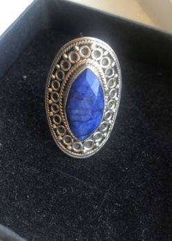 925 sterling silver Rough blue sapphire gemstone ring size 8