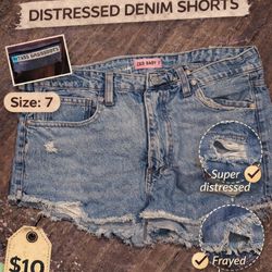 Title: Trendy Distressed Denim Shorts (Size 7) 🔥