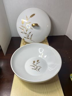 Vintage 1960s ACI Fine China Golden Leaf Vegetable Bowl Hand Painted