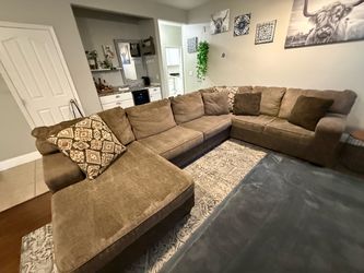 Large Brown Fabric Sectional Sofa