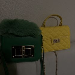Cute Mini Yellow Quilted Bag | Chain Strap, Beautiful Mini Green Purse With Fur! 