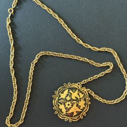 Vintage Damascene Spanish Bird And Floral Brooch