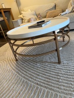 Oval Coffee Table White Top Metal Base