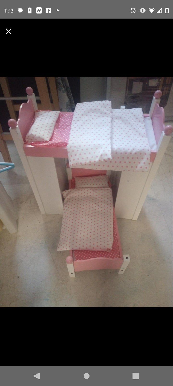 18" Doll Bunk Bed Pink And White