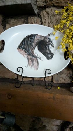 Hand-Painted Horse Plate with Metal Display Holder