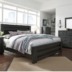 Brinxton Charcoal Panel Bedroom Set ( Queen, king, twin, full bedroom set - bed frame- tall dresser, nightstand and chest, mattress options