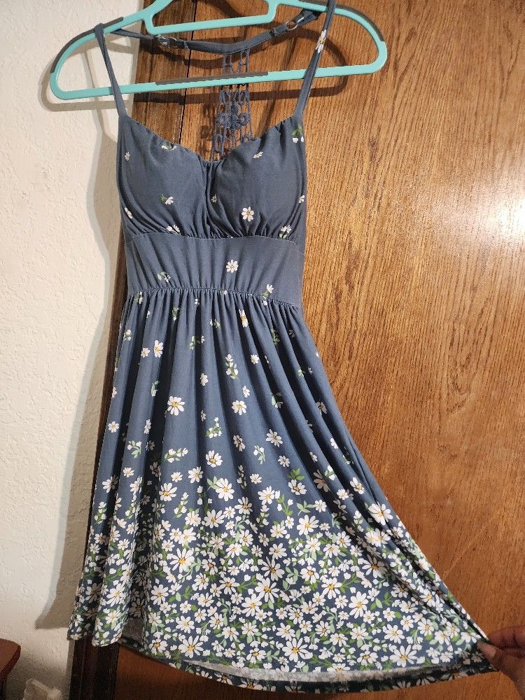 Dusty Blue Floral Dress Summer Halter