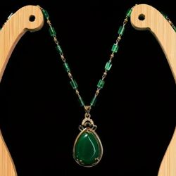 Elegant Handcrafted Green Stone Pendant Necklace 