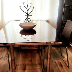 MOVING!  MJST SELL  NOW!!  MID CE NTURY MODERN ROSE LIGNE CHAIRS & MODERN AMBER TINTED GLASS  TABLE