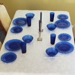 Vintage Avon Royal Sapphire Cobalt Blue Glass Complete Set - Serving For 8