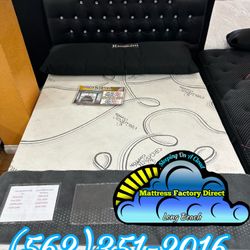 Complete Queen Black Bed With Diamonds & Hybrid Cool Gel Mattress- Cama Completa Con Colchon Suave 