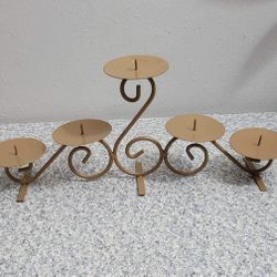 Vintage/VTG/Antique Golden Metal Pillar Candelabra Candle Holder 5Holds Candle