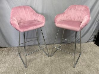 Salmon Pink Velvet Chrome Base Counter Stool (Set of 2)