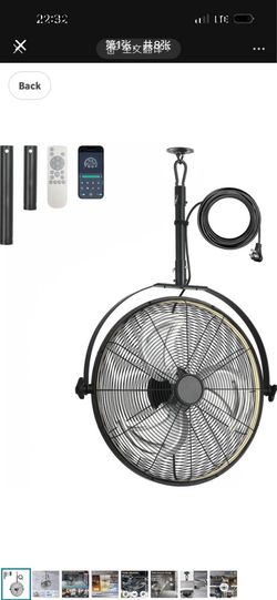 Brand new in box 23" Outdoor Hanging Ceiling Fan with Light - 360 Rotatable Fixed Angle,Plug-in,3CCT Dimmable,6 Speeds,Timer & Reversible,2-in-1 Hangi