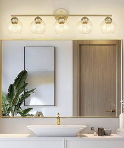 Gold Globe Vanity Light, 5-Light Bathroom Light Fixture