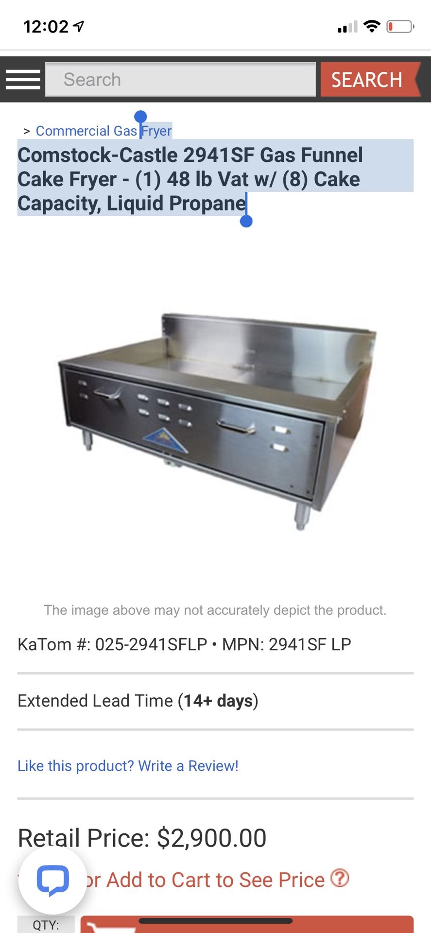 Fryer Comstock-Castle 2941SF Gas Funnel Cake Fryer - (1) 48 lb Vat w/ (8) Cake Capacity, Liquid Propane