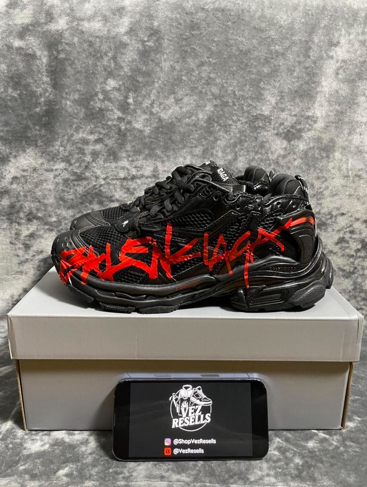 Balenciaga Black Red Graffiti Runner Sneaker