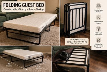 Decofy Folding Guest Bed with Mattress – Like New, Used Only Twice