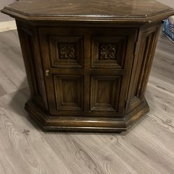 Antique Octagon End Table With Cabinet 