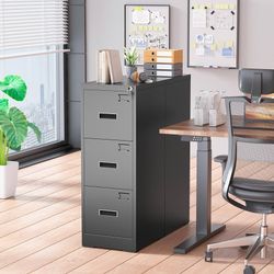18" D File Cabinet - 3 Drawer Lockable Vertical File Cabinet for Home Office, Black Metal for Hanging Letter/Legal Folders, Easy Assemble