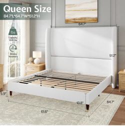 White Queen Bed Frame (mattress included if desired)