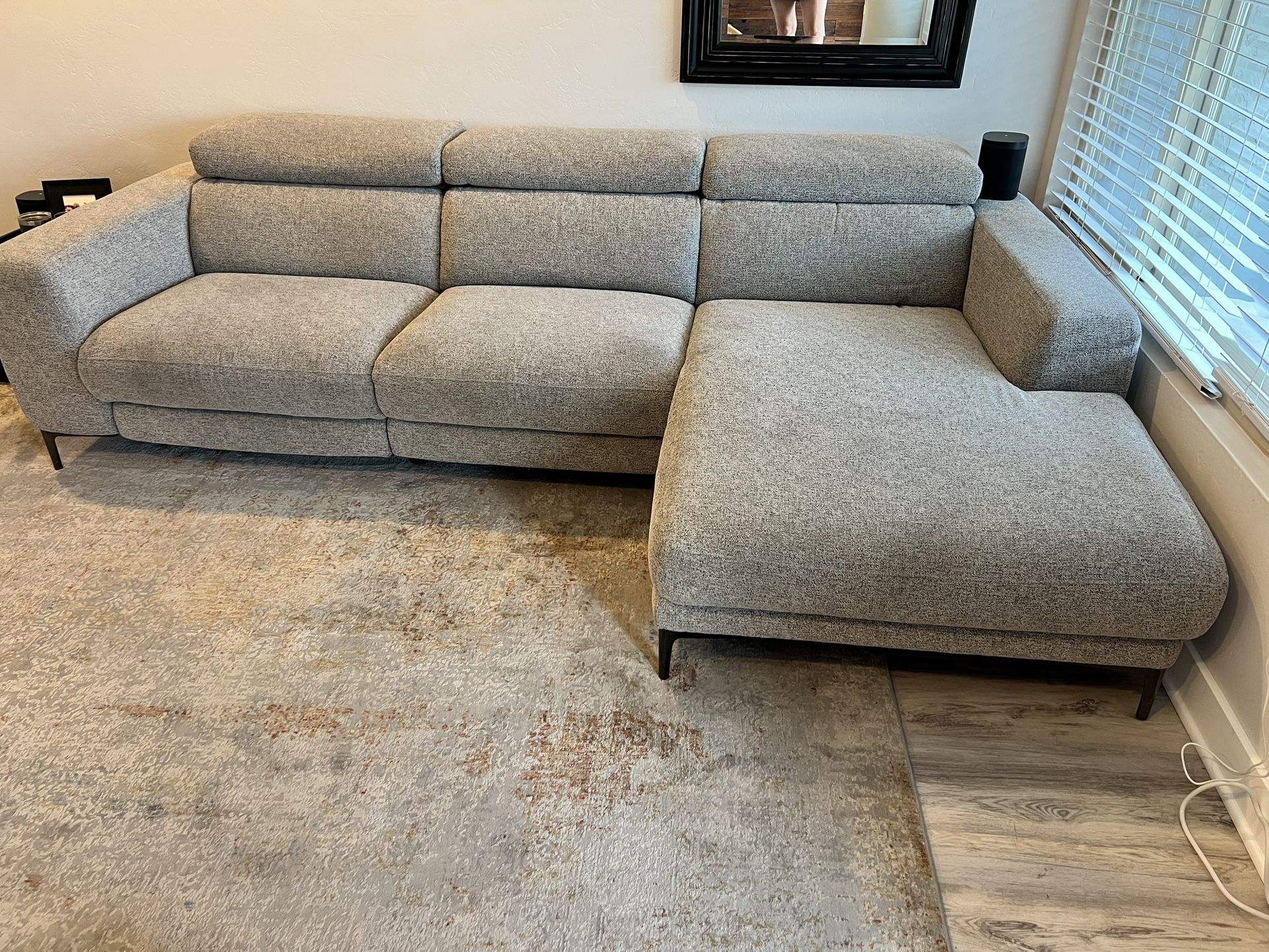3 Piece Power Reclining Modular Sectional With Left Arm Facing Chaise & USB