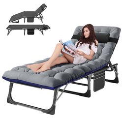 4-Position Sleeping Cots With Mattress Pillow Ourdoor Camping Cot Folding Recliner