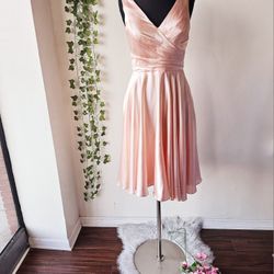 Blush satin sleeveless Tea-length Dress/ SIZE LARGE / PARTY DRESS/ PROM / WEDDING/ GRADUATION 