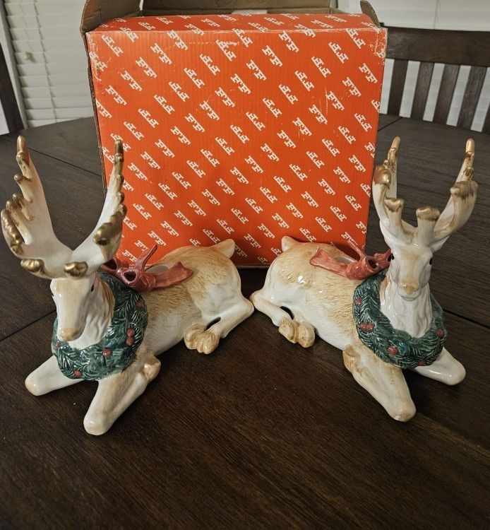 Fitz and Floyd Christmas Garland Stag Candleholder