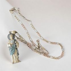 14K Multi-tone Gold San Judas Tadeo Pendant with Figaro Chain
