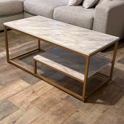 Marmo Coffee Table with Faux Marble Top Brass Gold/ - Teamson Home: Modern Scratch-Resistant Storage, 4-Leg Design