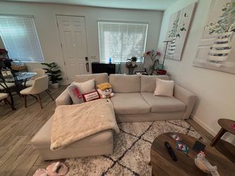 Beige Fabric Sectional Sofa with Chaise