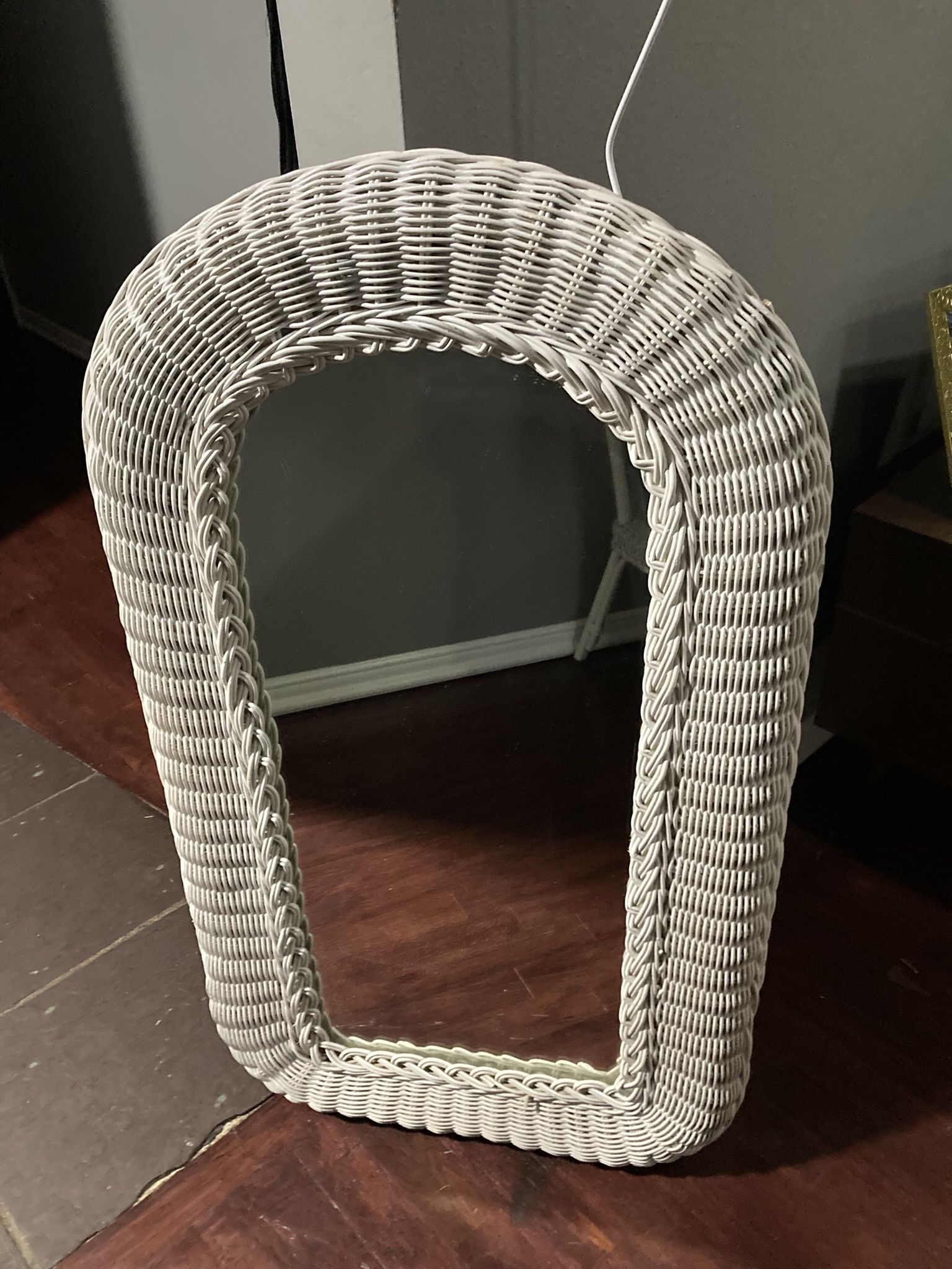 Vintage White Wicker Mirror 22w x 38h