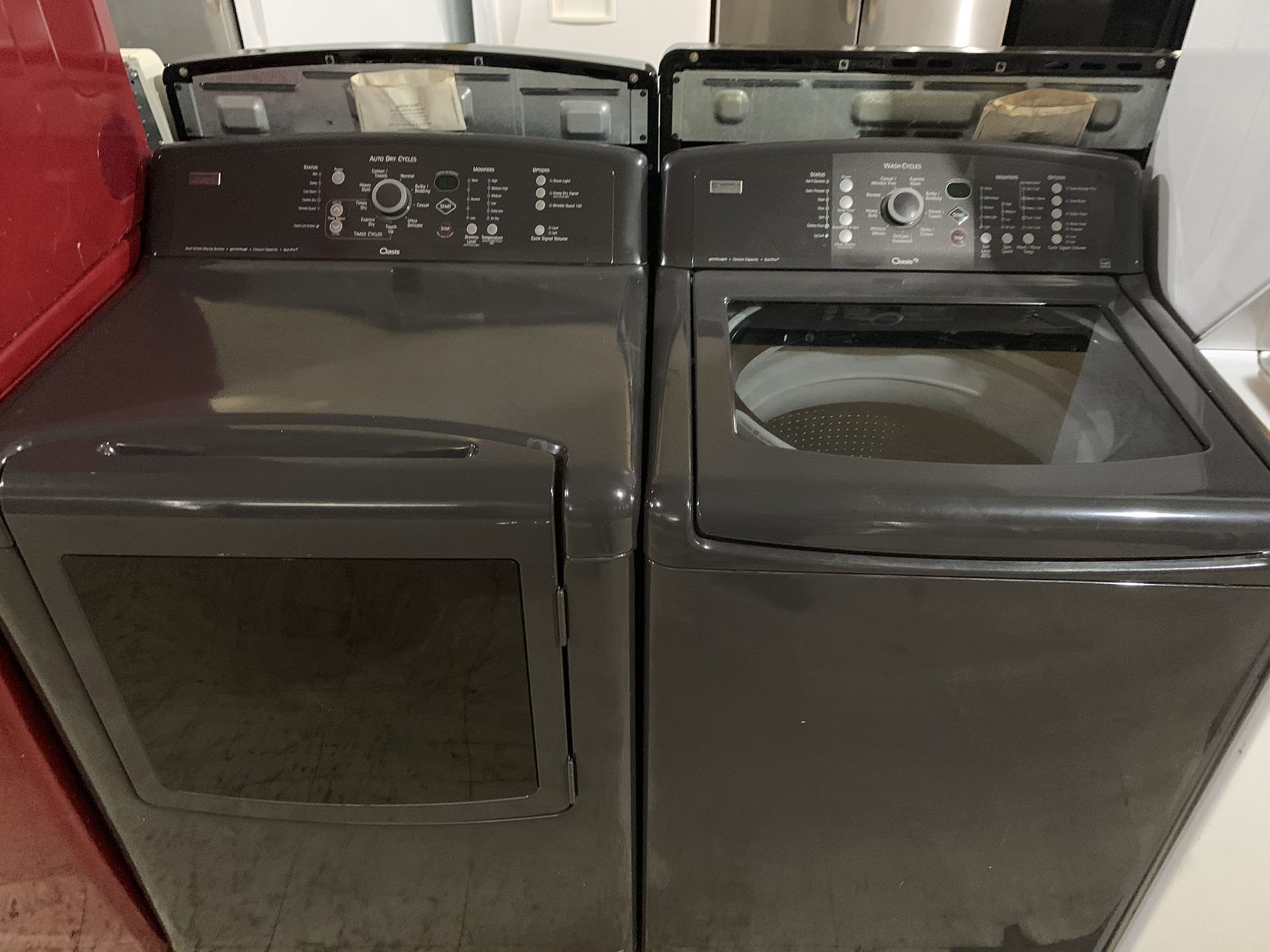 Black kenmore set top load washer and gas dryer