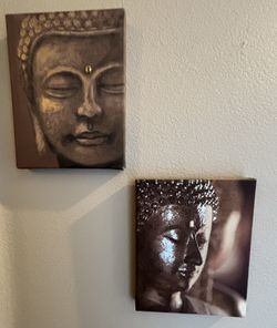 Set Of (2) Buddha Head Canvas Wall Hangings