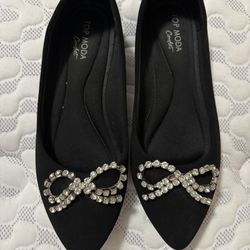 Black Jeweled Bow Flats (8)