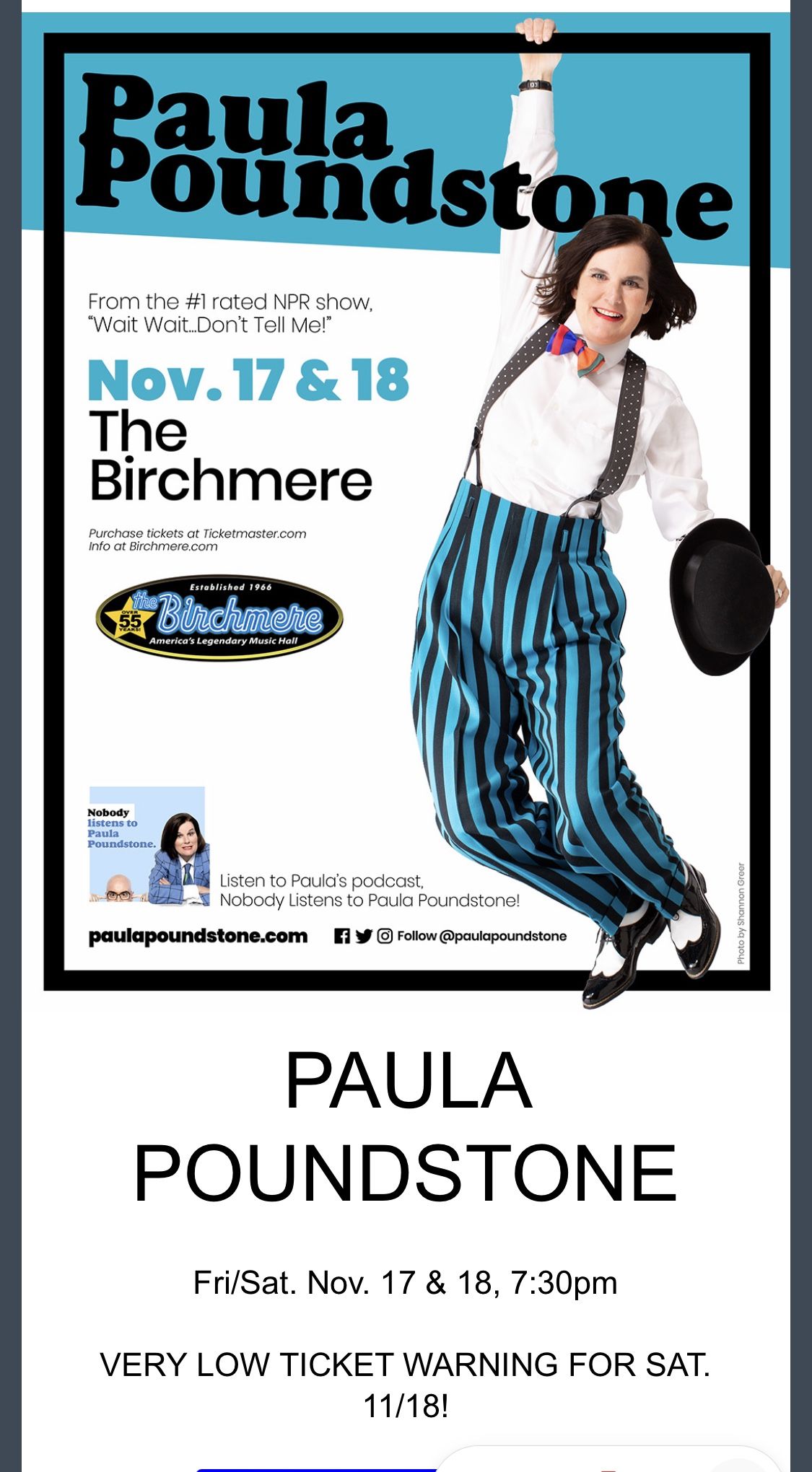 1 Saturday Paula Poundstone General Admission