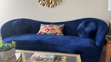 Blue Velvet Couch Sofa LIGHTLY USED