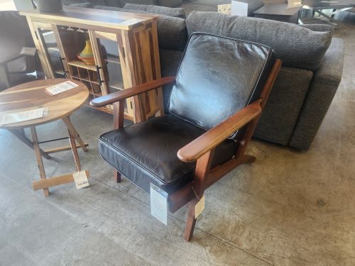 Mid Century Modern Rustic Wood Chair with leather back/seat