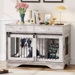 Garvee Large Dog Furniture Crate 47 Inch With Removable Divider Grey For Large Medium Small Dogs Stylish And Sturdy