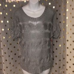 Pink Rose Size Small Grey Semi Sheer Back Knit Sweater 